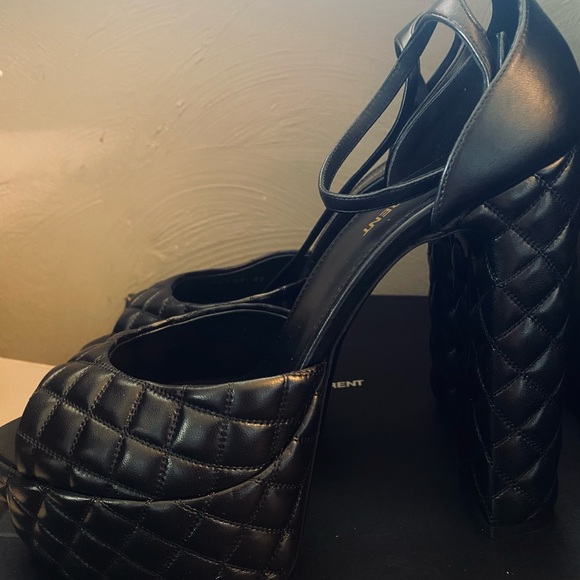 Saint Laurent Black Quilted Platform Sandals - Picture 3 of 4